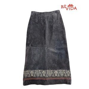 Vintage Brandon Thomas Leather Skirt with Embroidered Style Design